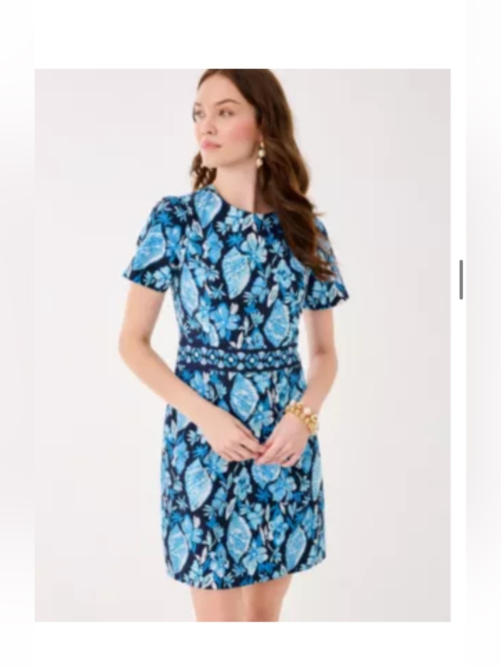 Lilly Pulitzer Navy & Aqua Floral Short-Sleeve Mini Dress NWT